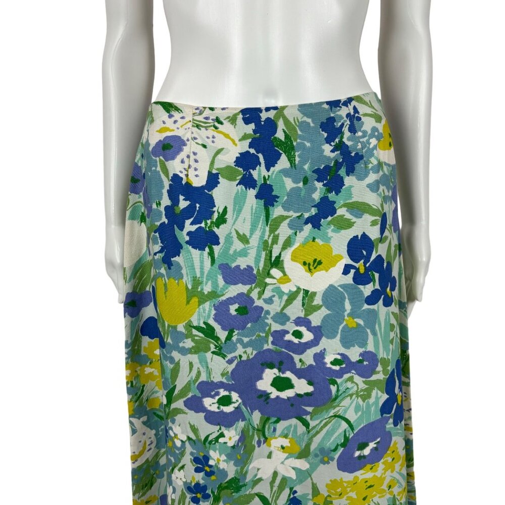 Vintage 70s Midi Skirt Women's Small Large Floral Print Blue Green Susan Bee - Picture 3 of 10
